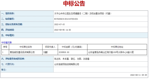 青島城發建設投資有限公司  成功中標太平山中央公園生態綠道建設（二期）、  市級示范口袋公園、市級公園拆墻透綠項目